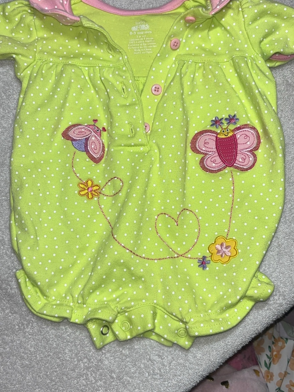 okie dokie Lime Green Polka Dot Butterfly Bodysuit
